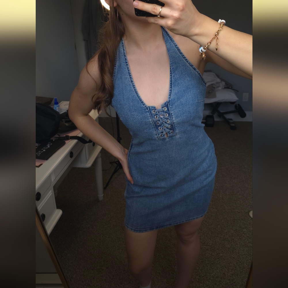 H&M Blue Backless Denim Dress